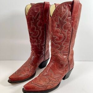 Corral Red Leather Cowboy Boots Women’s Size 9 • Snip Toe Western Boots